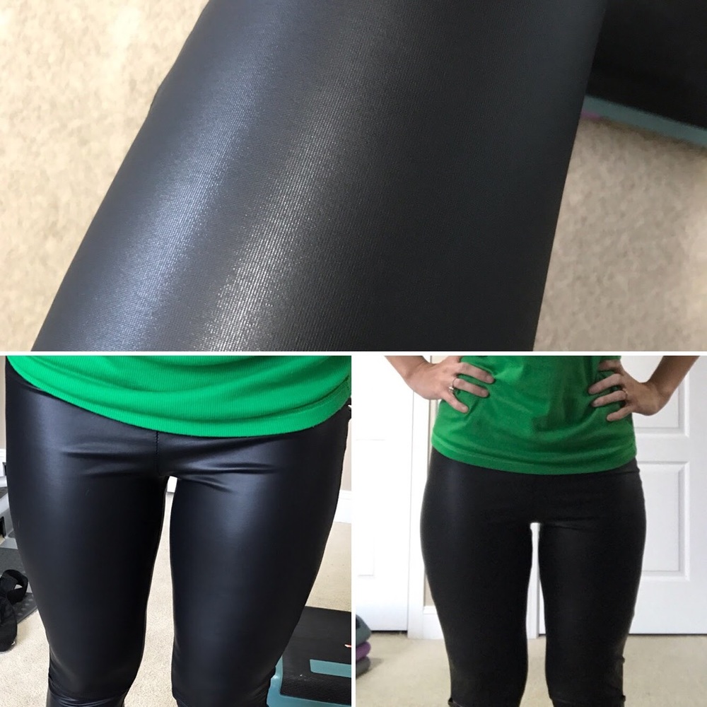 Black Faux Leather Leggings Stretchy Tummy Control - Picture 7 of 9